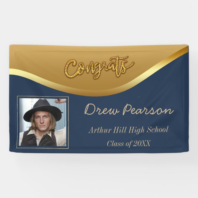 Bannière élégante de la marine et de la photo bleu (Horizontal)