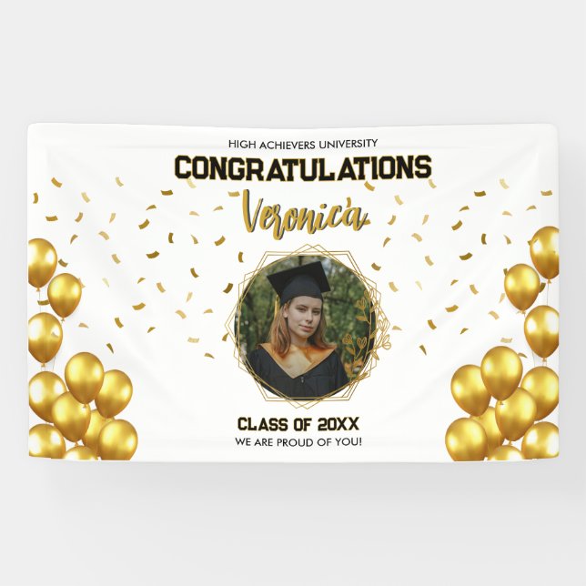 Bannière élégante Gold Theme Graduation Party (Horizontal)