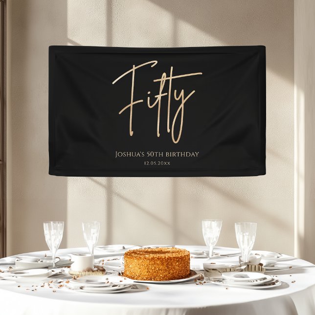 Bannière élégante noire et dorée pour 50e annivers (Elegant Black and Gold 50th Birthday Banner)