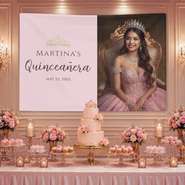 Bannière élégante rose blush pour Quinceañera (Créateur téléchargé)