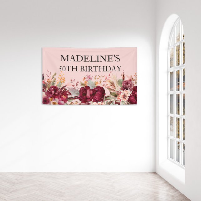 Bannière élégante rose et bordeaux pour 50e annive (Créateur téléchargé)