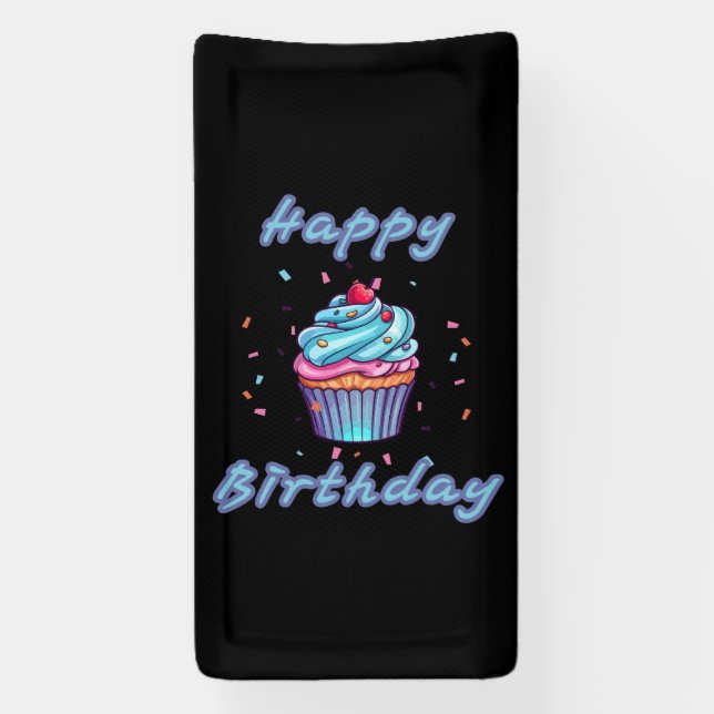 Bannière en vinyle 2x1 Joyeux Anniversaire Cupcake (Verticale)