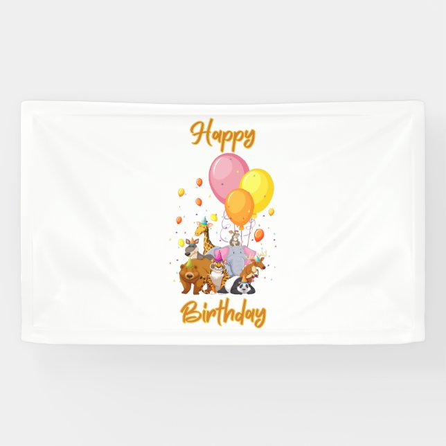 Bannière en vinyle 3x5 Joyeux Anniversaire Animaux (Horizontal)