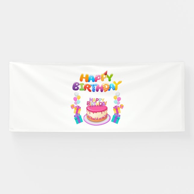 Bannière en vinyle 4x10 Joyeux Anniversaire Confet (Horizontal)