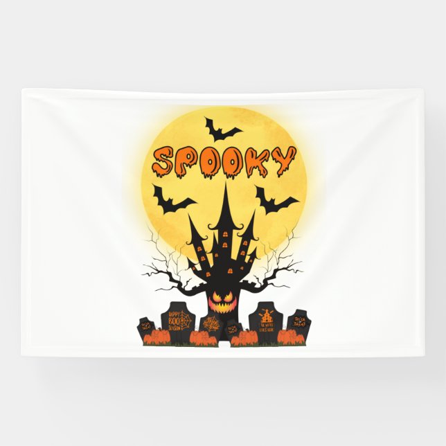 Bannière en vinyle 4x6 pour lune d'Halloween effra (Horizontal)
