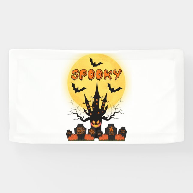 Bannière en vinyle Spooky Halloween Moon 1.6x3 (Horizontal)