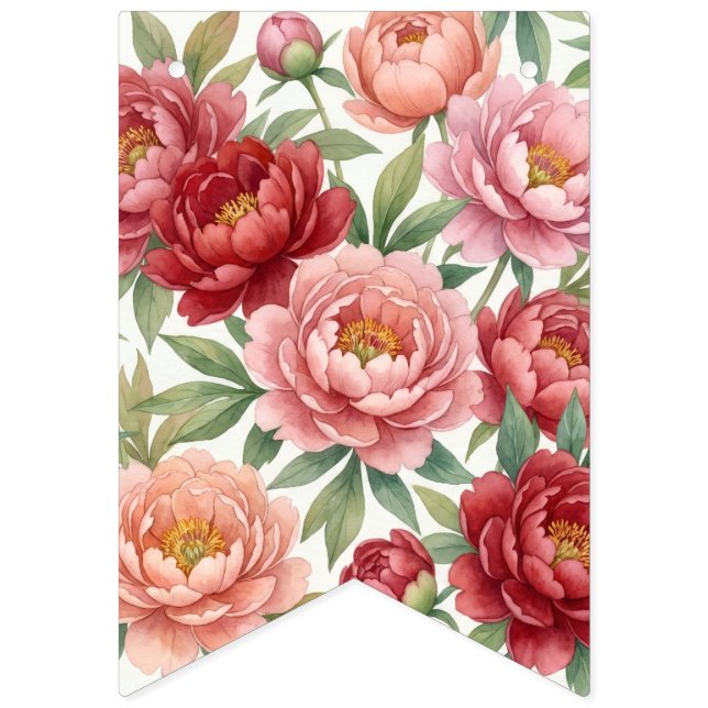 Bannière fanion florale pivoine – Décoration douce (Premier drapeau)