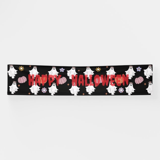 Bannière fantôme blanc et citrouille – Décoration  (Horizontal)
