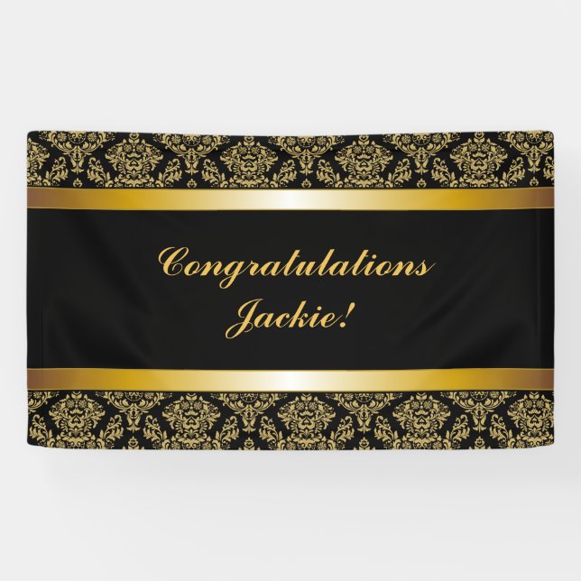 Bannière Félicitations Black Gold Damask (Horizontal)