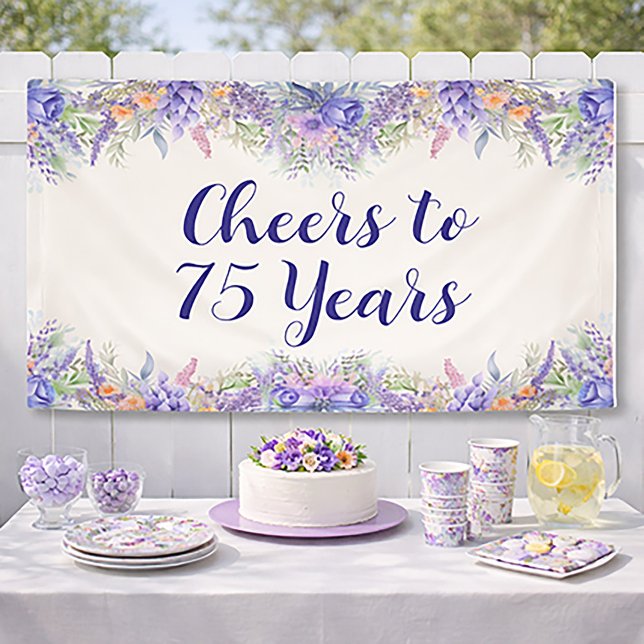 Bannière florale de lavande violette pour 75e anni (Cheers to 75 years!)