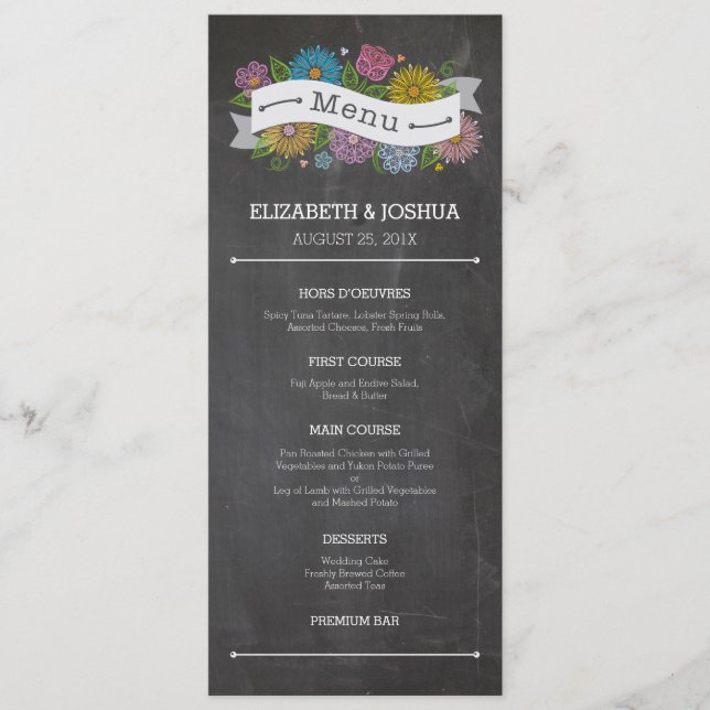 Bannière florale de tableau noir Menu (Devant)