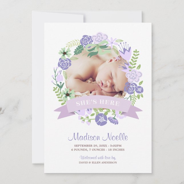 Bannière florale | Faire-part de naissance (Devant)