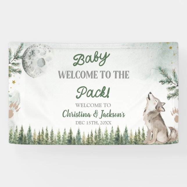 Bannière grande pour Baby Shower Loup de la Forêt (Horizontal)