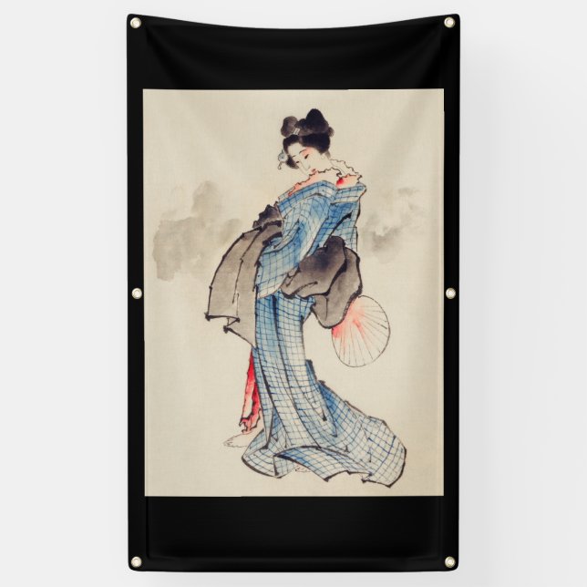 BANNIÈRE IMPRIMABLE JAPONAISE HOKUSAI AVEC GROMMET (Vertical)