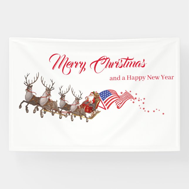 Bannière intérieure Santa Renne Drapeau américain  (Horizontal)