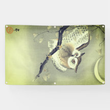 Bannière JAPONAISE de HIBOU d'IMPRESSION de BOIS