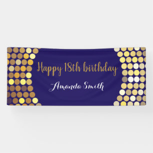 Bannière Joyeux 18e Anniversaire Bleu Nuit Or Pail