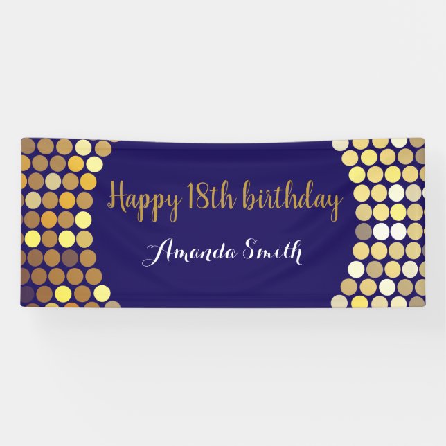 Bannière Joyeux 18e Anniversaire Bleu Nuit Or Pail (Horizontal)