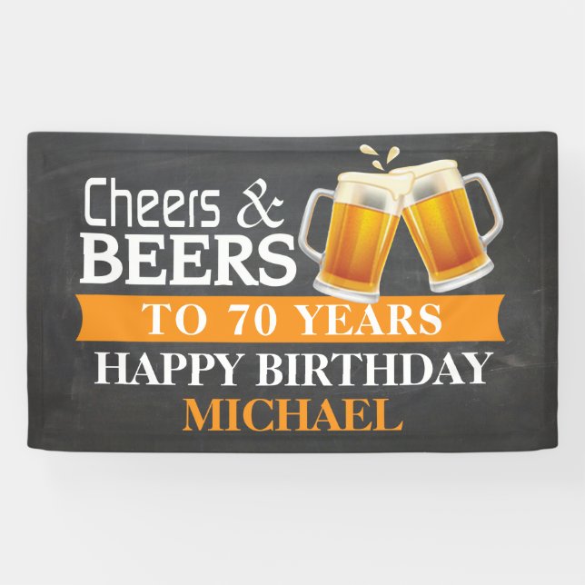 Bannière Joyeux 70e Anniversaire Cheers and Beers  (Horizontal)