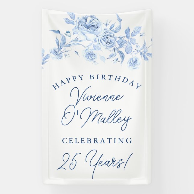 Bannière Joyeux Anniversaire 25ème Modèle Floral B (Verticale)