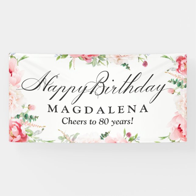 Bannière Joyeux Anniversaire 80 ans Élégante Pivoi (Horizontal)