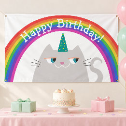 Bannière Joyeux Anniversaire Chat Mignon Arc-en-Ci