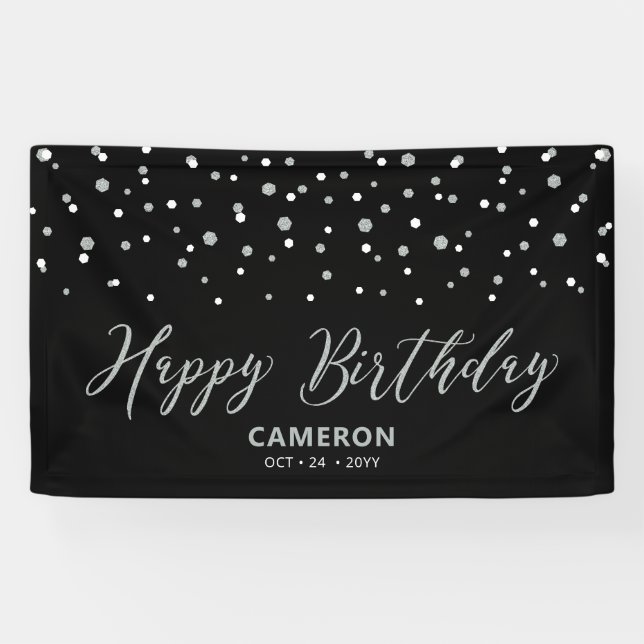 Bannière Joyeux Anniversaire Confettis Hexagone Ar (Horizontal)
