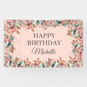 Bannière Joyeux Anniversaire Floral Aquarelle Rose
