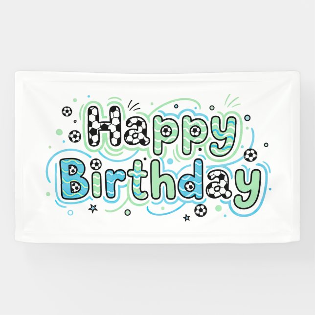 Bannière Joyeux Anniversaire Football - Décoration (Horizontal)