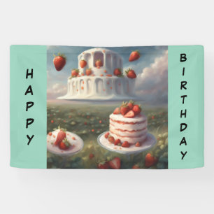 Bannière Joyeux Anniversaire gâteau aux fraises