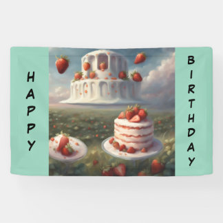 Bannière Joyeux Anniversaire gâteau aux fraises