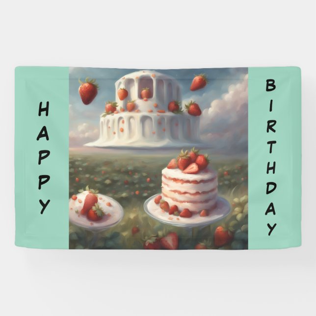 Bannière Joyeux Anniversaire gâteau aux fraises (Horizontal)