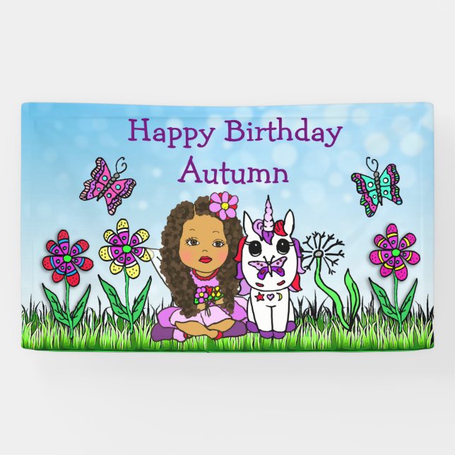 Bannière Joyeux Anniversaire Licorne et Fée (Horizontal)