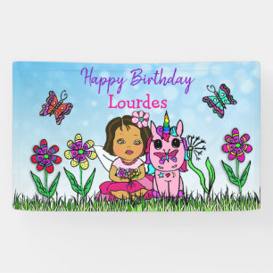 Bannière Joyeux Anniversaire Licorne et Fée
