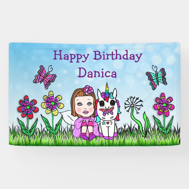 Bannière Joyeux Anniversaire Licorne et Fée (Horizontal)