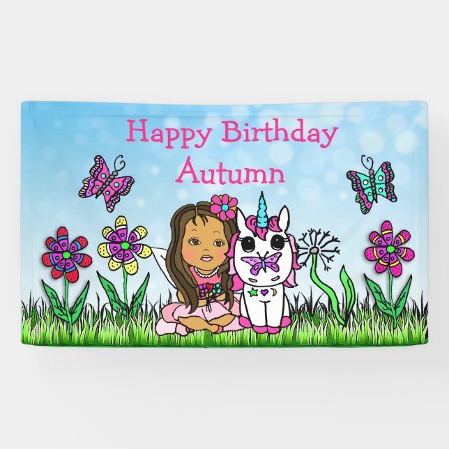 Bannière Joyeux Anniversaire Licorne et Fée (Horizontal)