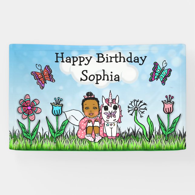 Bannière Joyeux Anniversaire Licorne et Fée (Horizontal)