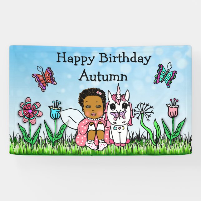 Bannière Joyeux Anniversaire Licorne et Fée (Horizontal)