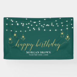 Bannière Joyeux Anniversaire Moderne Or et Vert