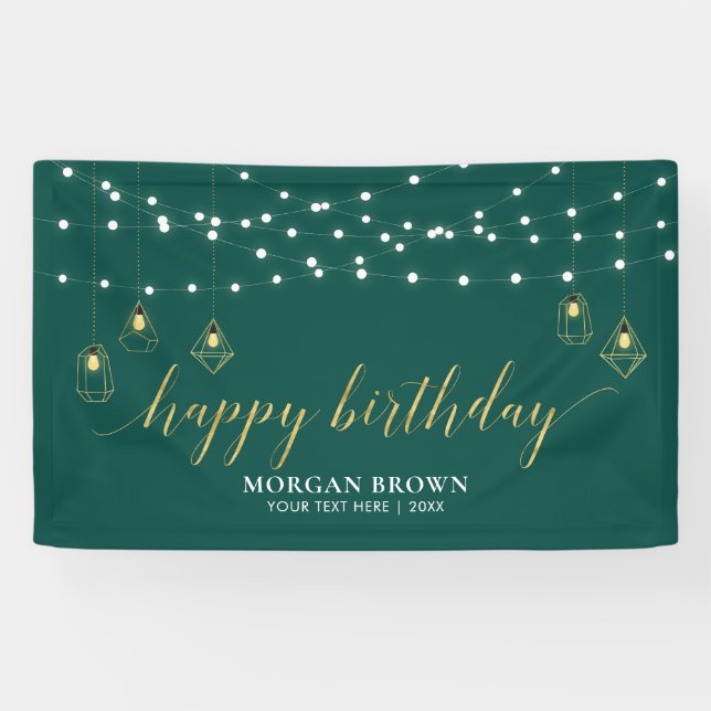 Bannière Joyeux Anniversaire Moderne Or et Vert (Horizontal)