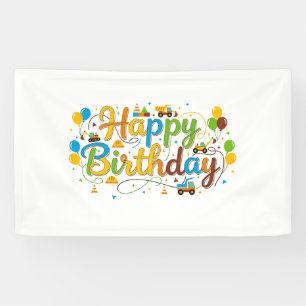Bannière Joyeux Anniversaire Véhicules de Construc