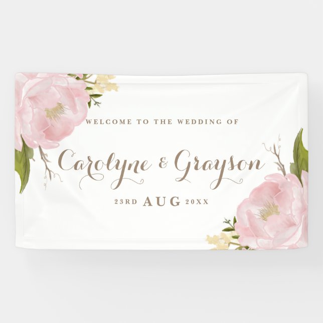 Bannière Mariage Aquarelle Pink Peonies (Horizontal)