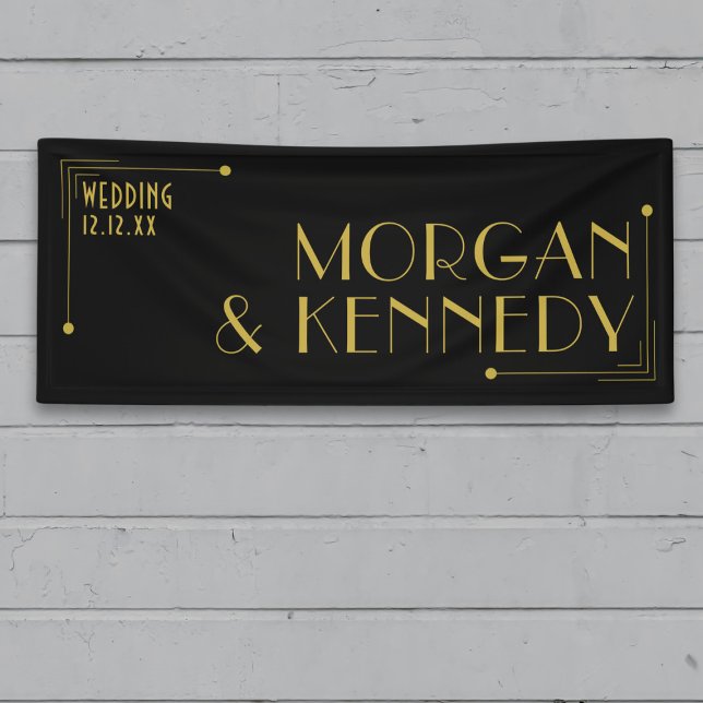 Bannière Mariage Black Gold Art Déco 1920 (Perfect banner for your Gatsby Wedding. Just add your names and wedding date. Congratulations!)