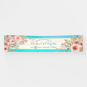Bannière mariage Elégant rose Floral Turquoise Poi