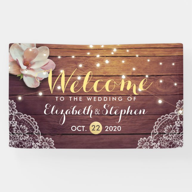 Bannière mariage Flore Chaîne Lumière Bois Dentell (Horizontal)