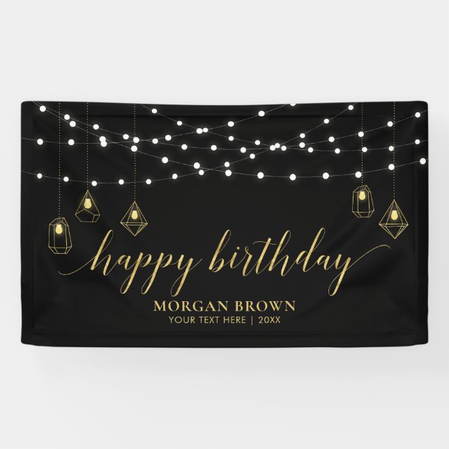 Bannière moderne Joyeux Anniversaire Or et Noir (Horizontal)