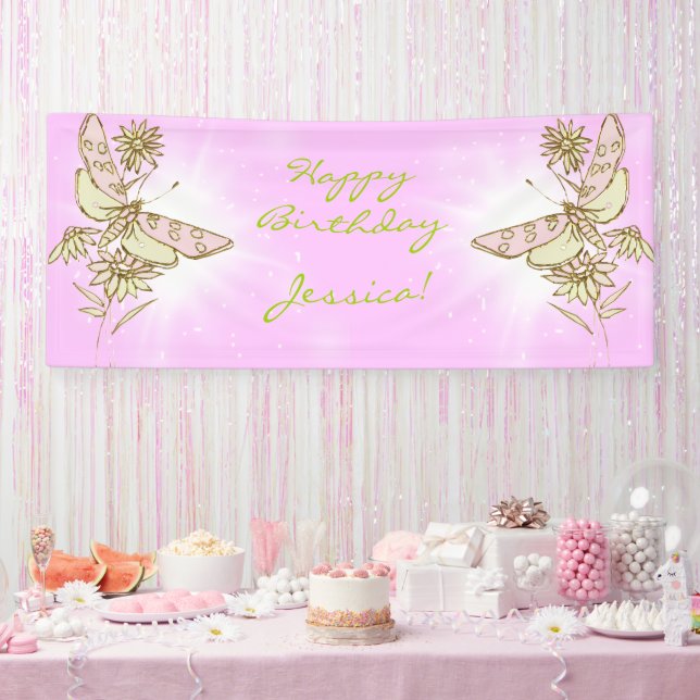Bannière Papillon Rose Citron Vert (Fête)