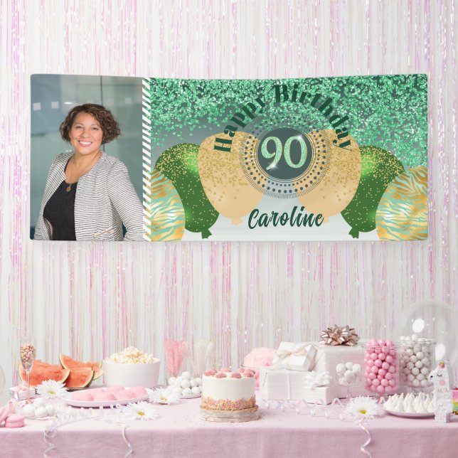 Bannière Parties scintillant verte 90e anniversair (Fête)