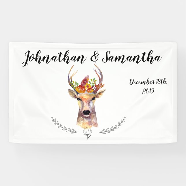 Bannière personnalisée 3'x5' Boho Deer Buck Head B (Horizontal)