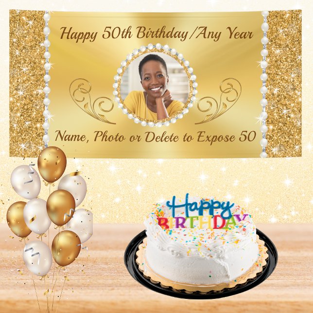 Bannière personnalisée 50e anniversaire avec PHOTO (50th Birthday Banner for Her. Stunning, Personalized 50th Birthday Banners. 50th Birthday Supplies.)